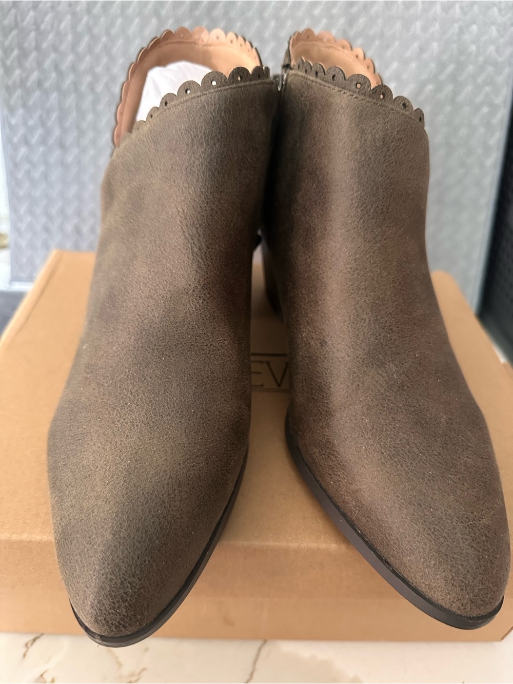 Journee Collection Olive green Suede Scalloped Ankle Booties